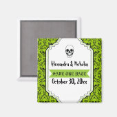 スカルダマスク緑、黒い結婚式の日付を保存 マグネット (正面/裏面)