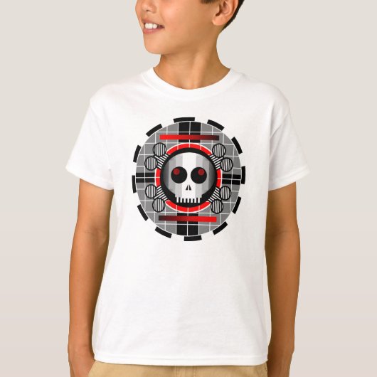 スカルテレビラウンドTシャツ子供の基本的な白 Tシャツ (正面)