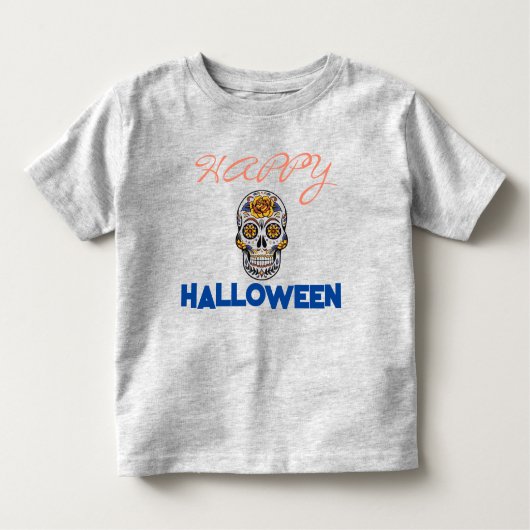 スカルデイオブザデッドハッピーハローウィンオレンジかわいい トドラーTシャツ (正面)