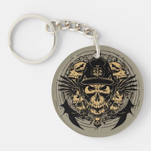 スカルデザイン（翼と記号） キーホルダー (正面)