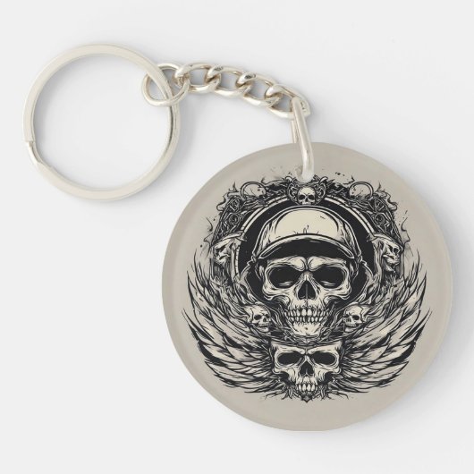 スカルデザイン（翼と記号） キーホルダー (正面)