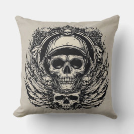 スカルデザイン（翼と記号） クッション