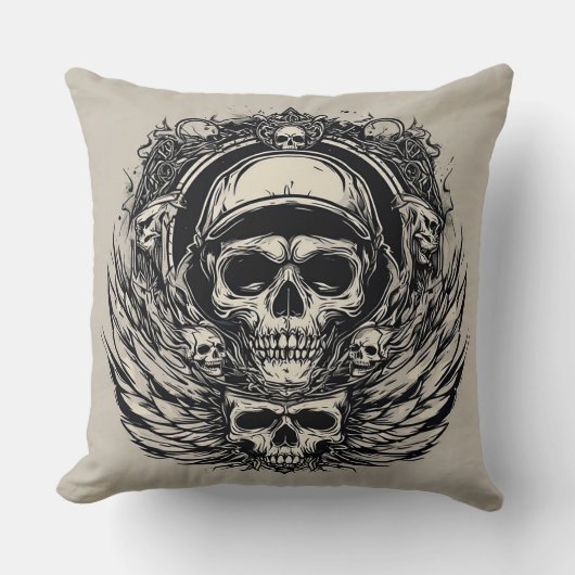 スカルデザイン（翼と記号） クッション (正面)