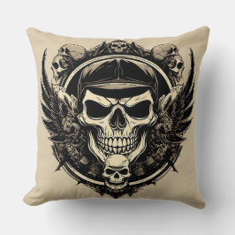 スカルデザイン（翼と記号） クッション