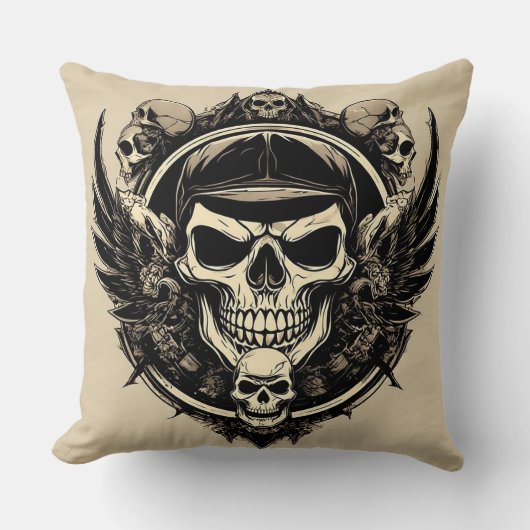 スカルデザイン（翼と記号） クッション (正面)