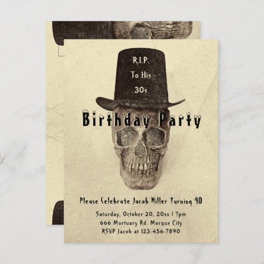 スカルトップハットヴィンテージセピア30年代 インビテーションポストカード (正面/裏面)