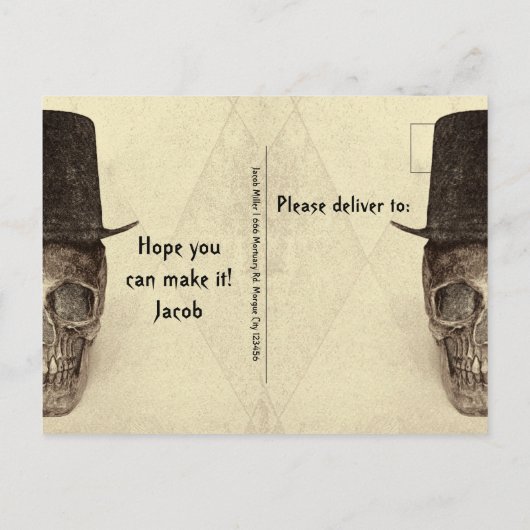 スカルトップハットヴィンテージセピア30年代 インビテーションポストカード (裏面)