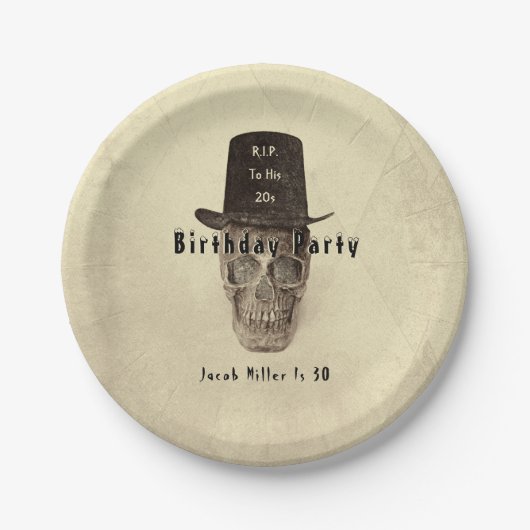 スカルトップハットヴィンテージセピアRIP To His 20s ペーパープレート (正面)