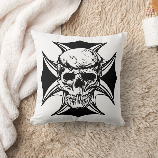 スカルトーンクラウンクロスイラストレーションアート クッション (ブランケット)