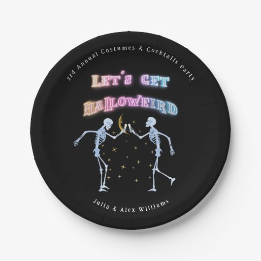 スカルネオンハロウィンハロウィーンハロウィーク踊り骨格 ペーパープレート (正面)