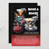 スカルハッピーアワー不気味なカクテルゴシックフローラ 招待状 (正面/裏面)