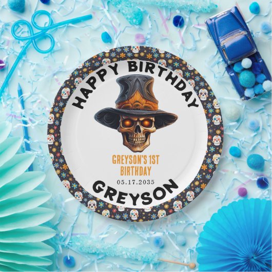 スカルハロウィンキッズコスチュームパーティー – かわいい&不気味かわいい ペーパープレート (パーティー)