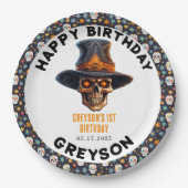 スカルハロウィンキッズコスチュームパーティー – かわいい&不気味かわいい ペーパープレート (正面)