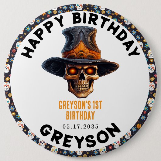 スカルハロウィンキッズコスチュームパーティー – かわいい&不気味かわいい 缶バッジ (正面)