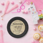 スカルハロウィンヴィンテージブラックゴシックエレガント ペーパープレート (パーティー)