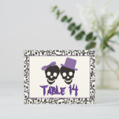 スカルハロウィン結婚パープルブラックのテーブル番号 ポストカード (スタンド正面)