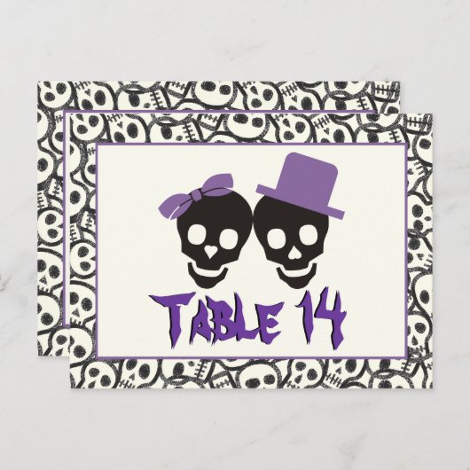 スカルハロウィン結婚パープルブラックのテーブル番号 ポストカード (正面/裏面)