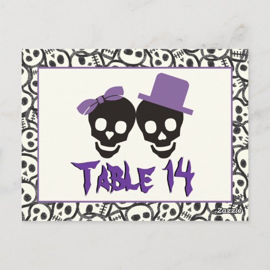 スカルハロウィン結婚パープルブラックのテーブル番号 ポストカード (裏面)