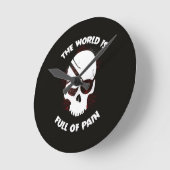 スカルハロウィーンダークブラックホラー ラウンド壁時計 (傾斜)