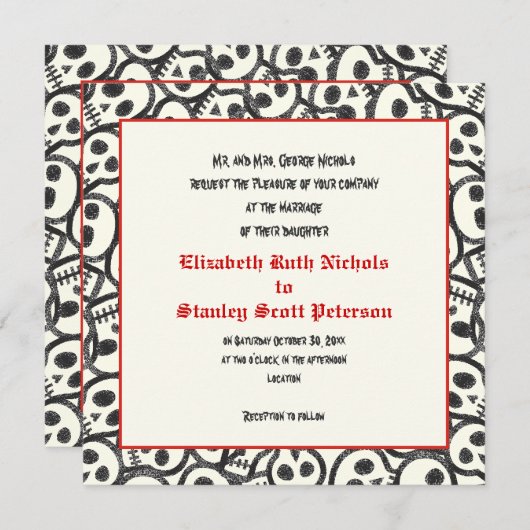スカルハロウィーンレッドブラック結婚式招待状 招待状 (正面/裏面)