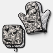 スカルハロウィーン装飾カラベラス 鍋つかみ&鍋敷きセット (正面/裏面)