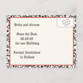 スカルハロウィーン赤い黒い結婚式の日付を保存 案内ポストカード (裏面)