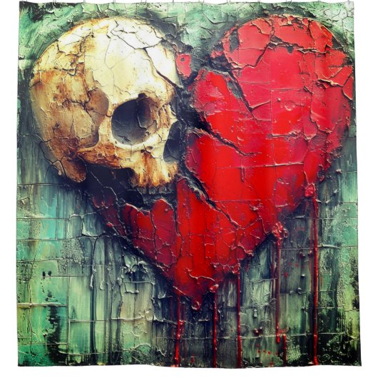 スカルハート シャワーカーテン (正面)