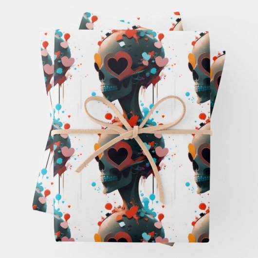スカルハート – 怖い抽象芸術バレンタインデー ラッピングペーパーシート (インサイチュ)
