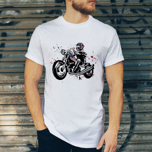 スカルバイクもしくは自転車に乗る人とアメリカ国旗のヘルメットTシャツ Tシャツ