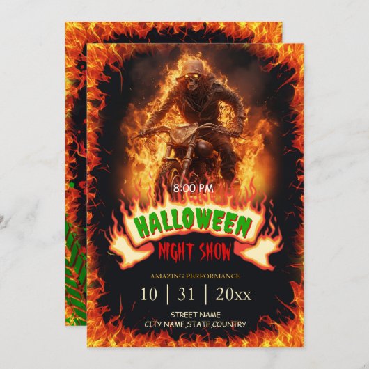 スカルバイクもしくは自転車に乗る人fromヘルハロウィーンフレイムス 招待状 (正面/裏面)