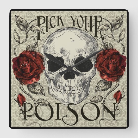 スカルバラとレース時計、デコールの日 スクエア壁時計 (正面)