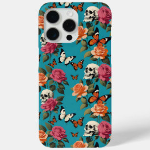 スカルバラと蝶ヴィンテージフローラティール(緑がかった色) iPhone 15 PRO MAXケース