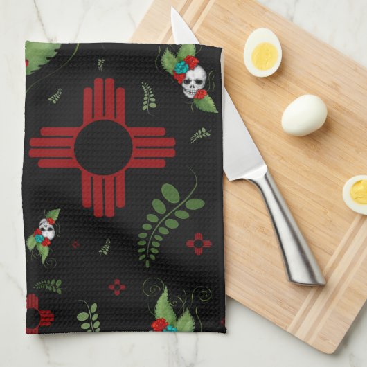 スカルバラズシアサングリーナリーブラックニューメキシコ キッチンタオル (四つ折り)