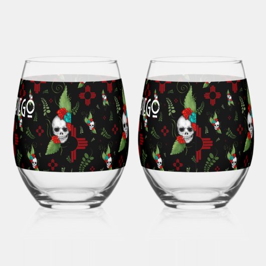 スカルバラズシアサングリーナリーブラックニューメキシコ ステムなしワイングラス (左)