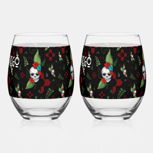 スカルバラズシアサングリーナリーブラックニューメキシコ ステムなしワイングラス (右)