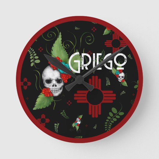 スカルバラズシアサングリーナリーブラックニューメキシコ ラウンド壁時計 (正面)