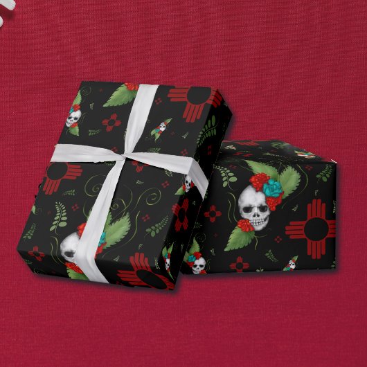 スカルバラズシアサングリーナリーブラックニューメキシコ ラッピングペーパー