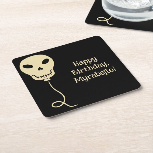 スカルバルーンゴシック誕生日パーティー スクエアペーパーコースター (アングル)