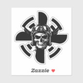 スカルパイロット&飛行機プロペラ、ミニマリスト、ブラック シール (シート)