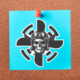 スカルパイロット&飛行機プロペラ、ミニマリスト、ブラック シール