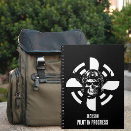 スカルパイロット&飛行機プロペラ、ミニマリスト、ブラック ノートブック