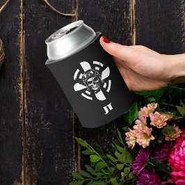 スカルパイロット&飛行機プロペラ、ミニマリスト、ブラック 缶クーラー