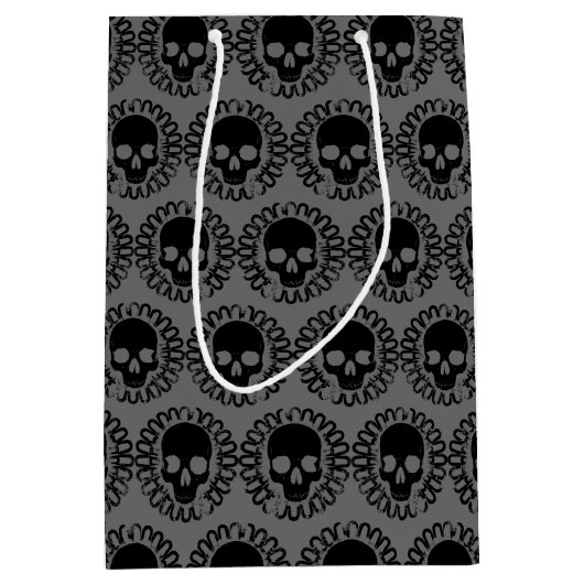 スカルパターエレガントンおもしろいハロウィーンゴシック任意の色 ミディアムペーパーバッグ (正面)