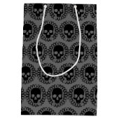 スカルパターエレガントンおもしろいハロウィーンゴシック任意の色 ミディアムペーパーバッグ (裏面)