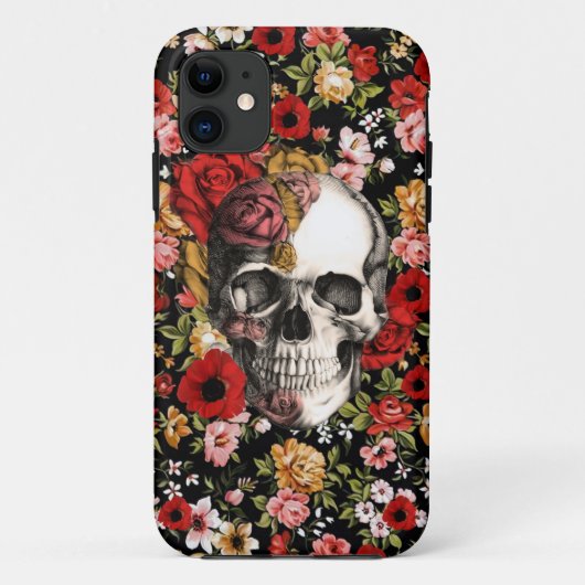 スカルパターンとのレトロの花模様 Case-Mate iPhoneケース (裏面)