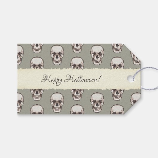 スカルパターンゴシックホラーピクセルアート ギフトタグ (正面(横))