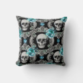 スカルパターンブルーフローラ クッション (正面)