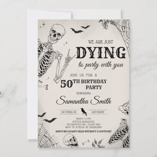 スカルパーティーハロウィーン誕生日パーティーにダイイング 招待状 (正面)