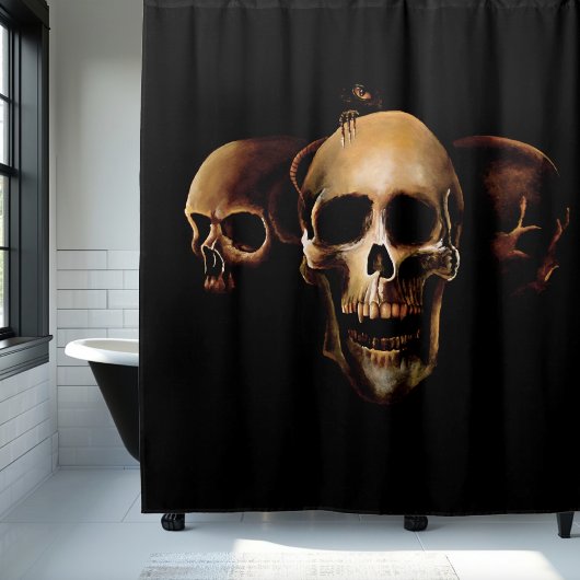 スカルヒューマンブラック シャワーカーテン