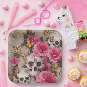 スカルピンクローズアンド（昆虫）オオカバマダラ、モナーク蝶 ペーパープレート (パーティー)